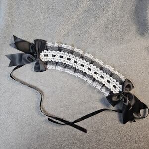 Lolita Maid Headdress Bow Ribbon Lace Black & White Gothic Jirai Jfashion Subcul